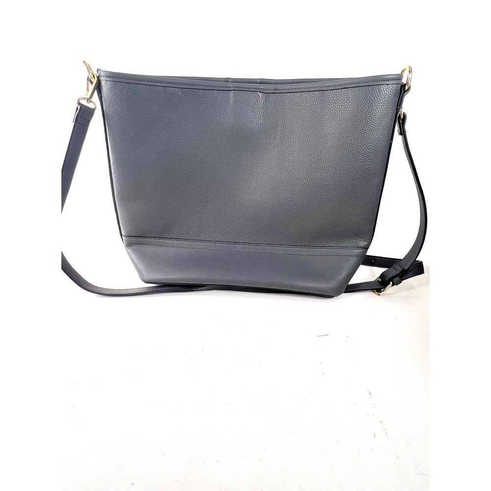Gray Pebbled Faux Leather Studded Crossbody Hobo Bag Gold Hardware‎ Minimalist